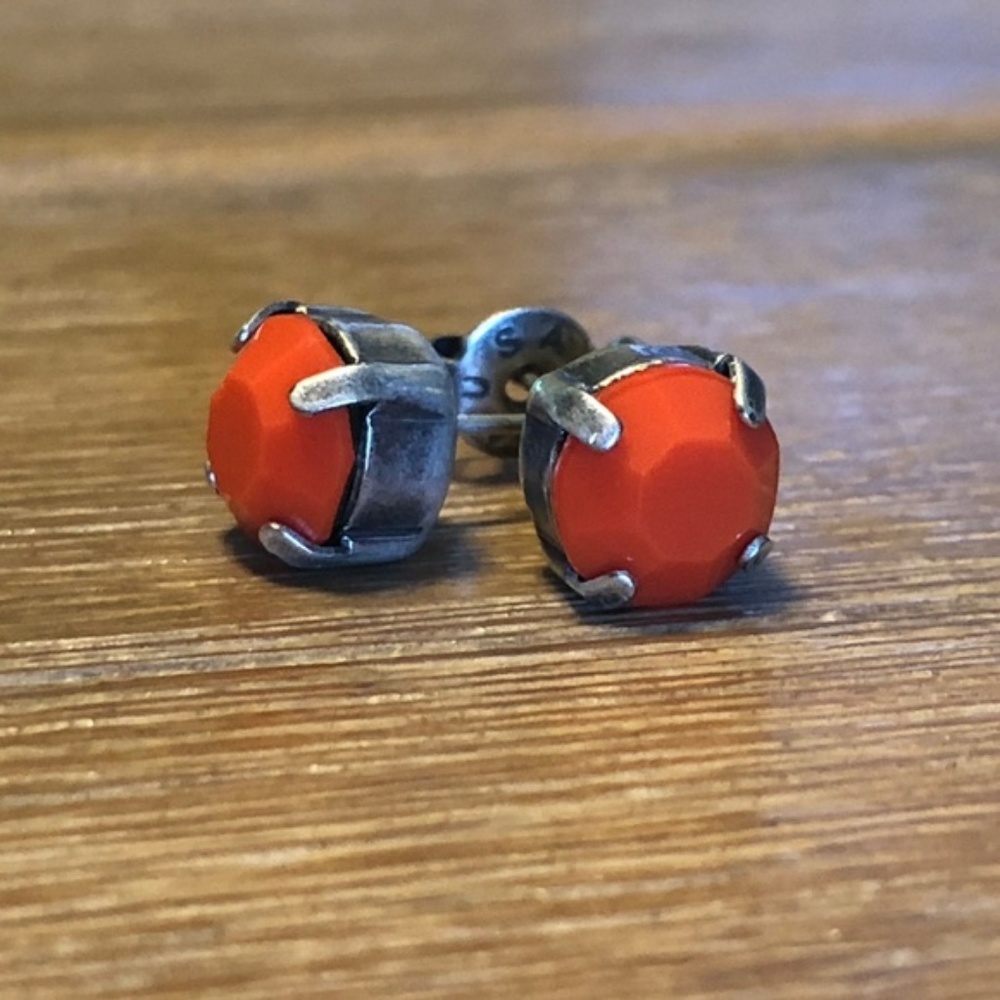 🎃Orange and Gunmetal Opaque Crystal Stud Earrings